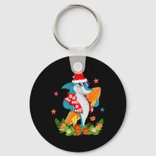 Funny Shark Hawaiian Summer Surfing Shark Christma Keychain