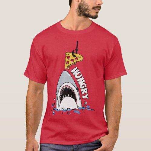 Funny Shark Hungry Shark with Pizza T_Shirt