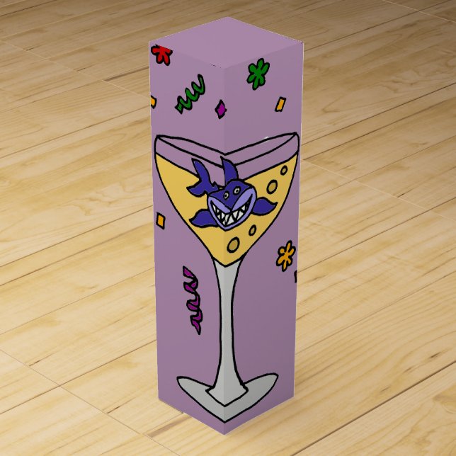 Funny Shark in Champagne Glass Wine Box (Front)
