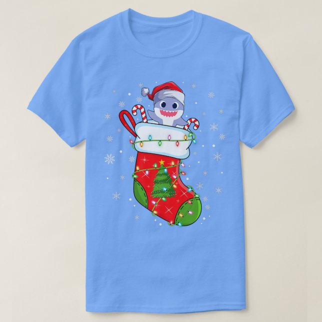 Funny Shark In Christmas Socks Santa Shark Xmas T-Shirt (Design Front)