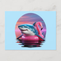 Funny Shark in Flamingo Pool Float Vaporwave