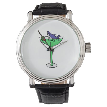 Funny Shark In Green Martini Glass Watch