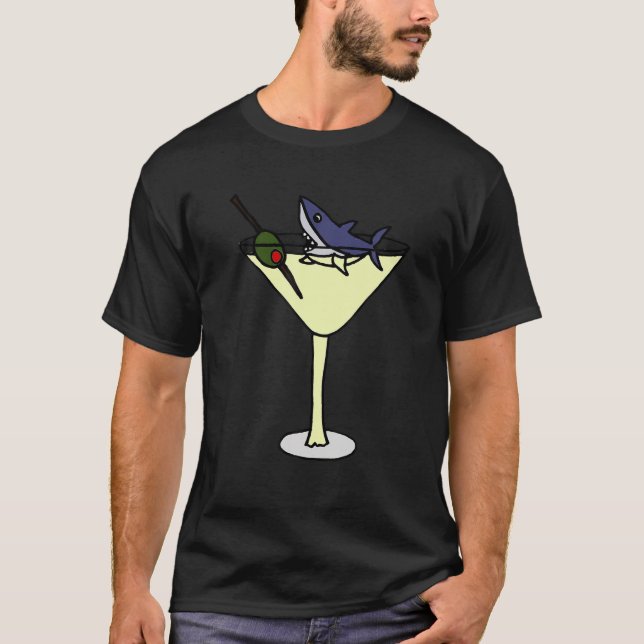 Funny Shark in Martini Glass T shirt (Front)