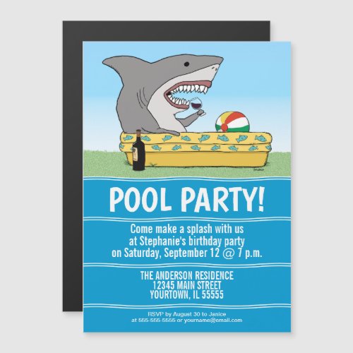 Funny Shark in Pool Birthday Party Magnetic Invitation