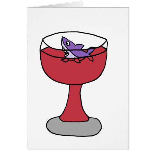 Funny Shark in Red Wine Glass Cards (Front)