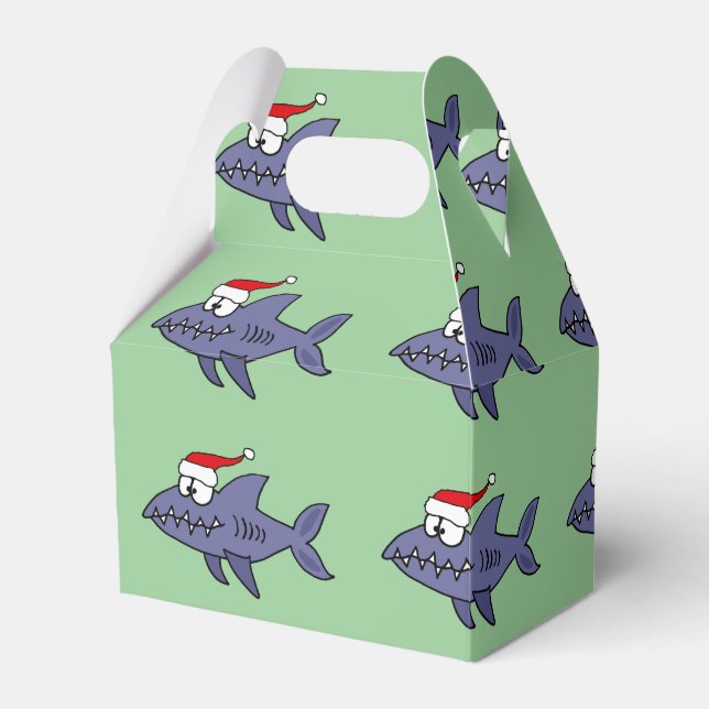 Funny Shark in Santa Hat Christmas Art Favor Boxes (Front Side)