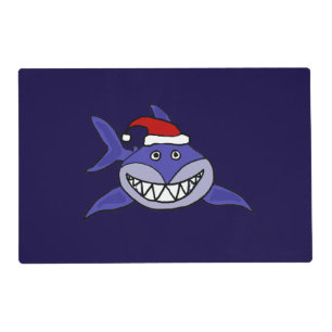 Funny Shark in Santa Hat Christmas Placemat
