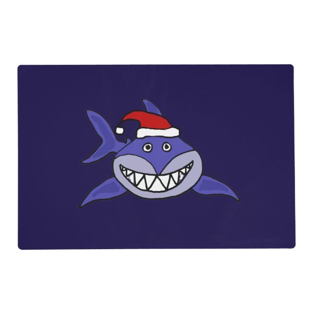 Funny Shark in Santa Hat Christmas Placemat (Front)