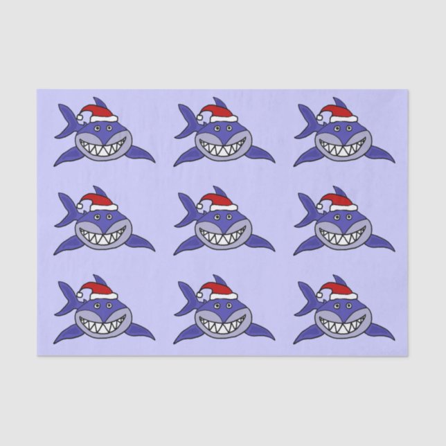 Funny Shark in Santa Hat Christmas Tissue Paper (Front)