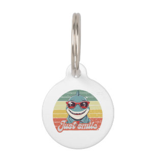 Funny shark invite you to smile pet ID tag
