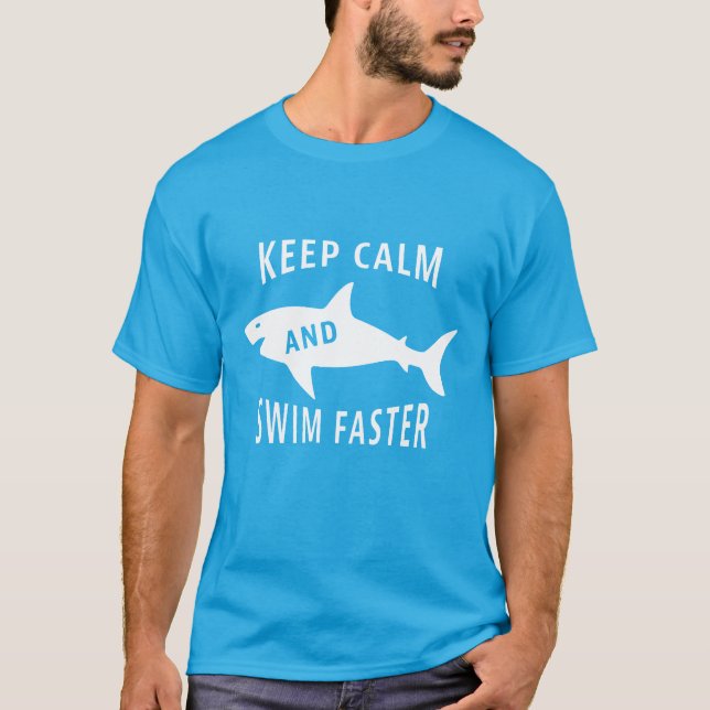 Funny Shark Keep Calm and Swim Faster Men's  T-Shirt (Front)