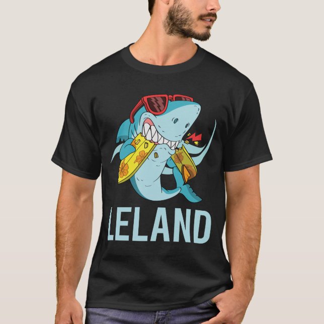 Funny Shark - Leland Name T-Shirt (Front)