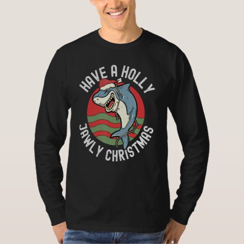 Funny Shark Lover Christmas Holly Jawly Santa Jaws T_Shirt