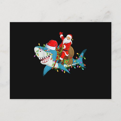 Funny Shark Lover Xmas Lights Santa Ride Shark Chr Postcard