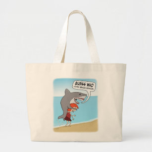Funny Shark Loves Beach Season Large Tote Bag