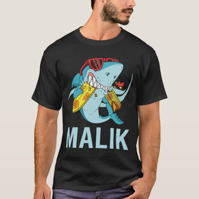 Funny Shark - Malik Name T-Shirt (Front)