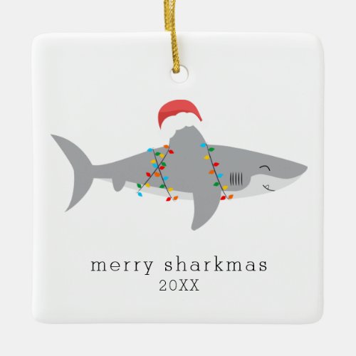 Funny Shark Merry Sharkmas Photo Ceramic Ornament