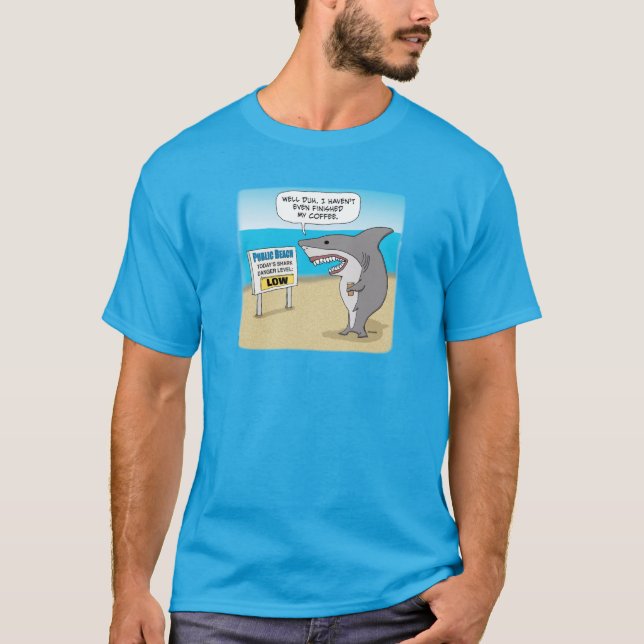 Funny Shark Needs Coffee Before Work T-Shirt (Front)