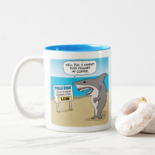 Funny Shark Needs Coffee Before Work Two-Tone Coffee Mug