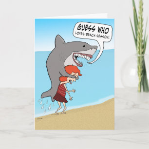 Funny Shark on Beach Birthday Card