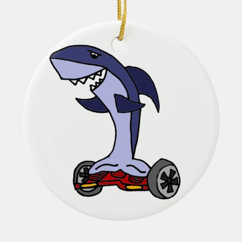 Funny Shark on Red Hoverboard Ceramic Ornament