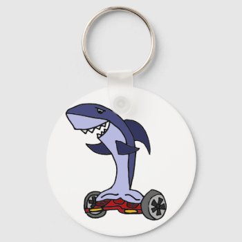 Funny Shark On Red Hoverboard Keychain by sharksfun at Zazzle