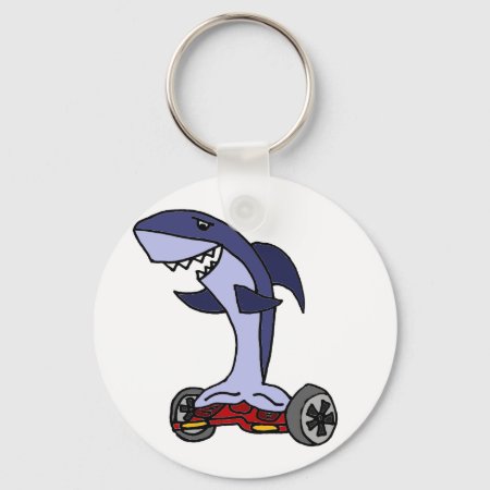 Funny Shark On Red Hoverboard Keychain