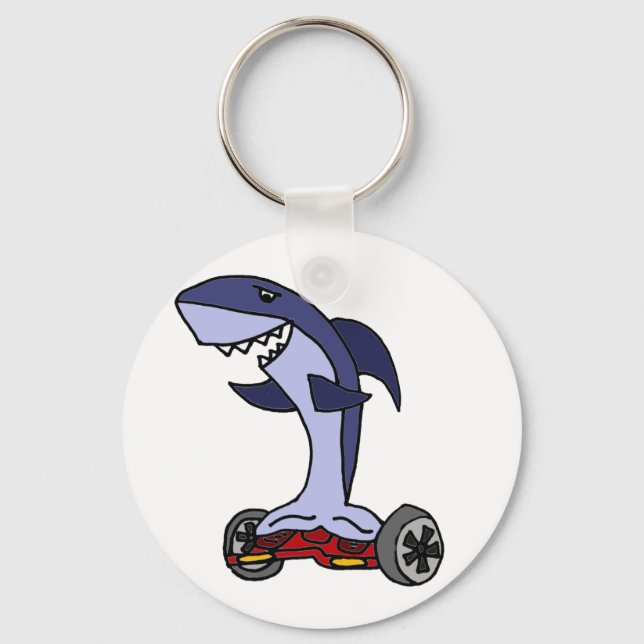 Funny Shark on Red Hoverboard Keychain (Front)