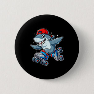 Funny Shark On Roller Skates Cute Cool Skater Anim Button