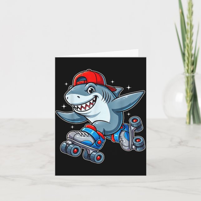 Funny Shark On Roller Skates Cute Cool Skater Anim Card (Front)