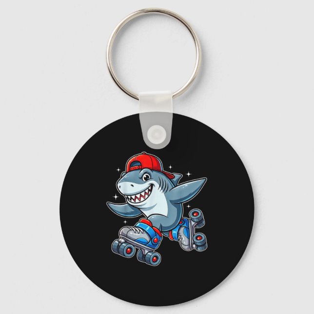 Funny Shark On Roller Skates Cute Cool Skater Anim Keychain (Front)