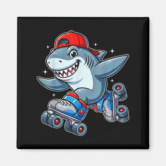 Funny Shark On Roller Skates Cute Cool Skater Anim Magnet (Front)