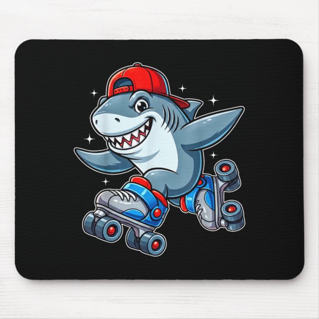 Funny Shark On Roller Skates Cute Cool Skater Anim Mouse Pad (Front)