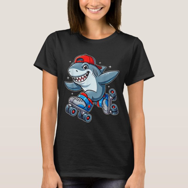 Funny Shark On Roller Skates Cute Cool Skater Anim T-Shirt (Front)