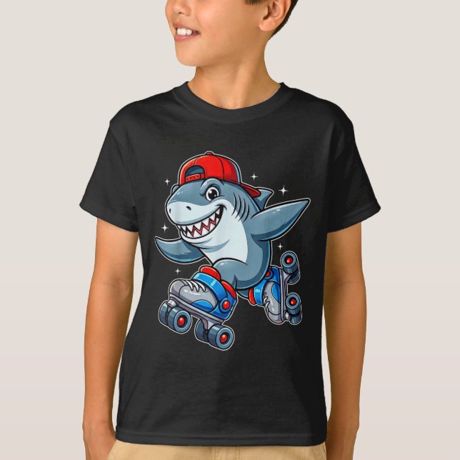 Funny Shark On Roller Skates Cute Cool Skater Anim T-Shirt (Front)