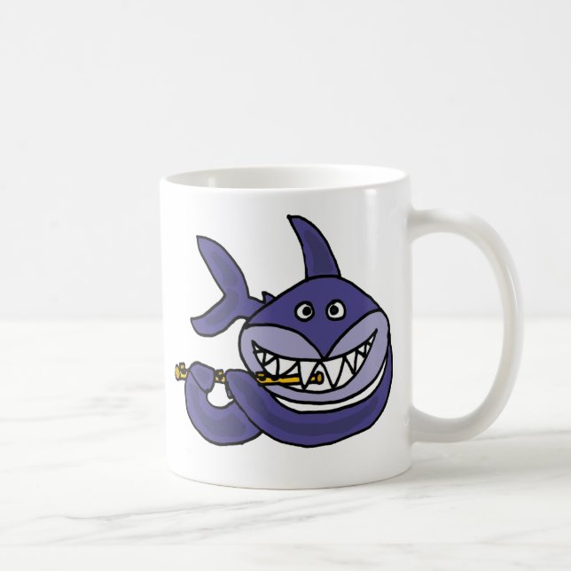 Funny Shark Playing Flute Cartoon Coffee Mug (Right)
