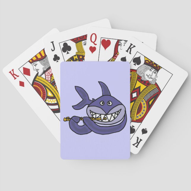 Funny Shark Playing Flute Cartoon Poker Cards (Back)