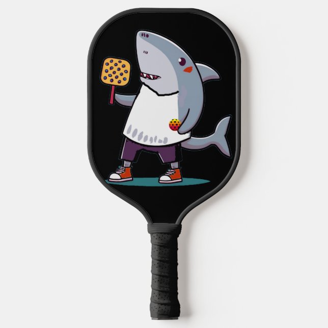 Funny Shark Playing Pickleball Art Paddle (Front)