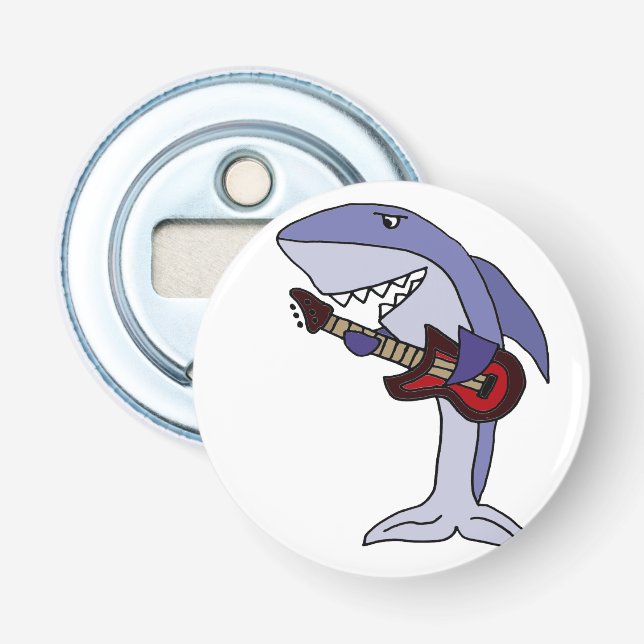 Funny Shark Playing Red Guitar Bottle Opener (Front)