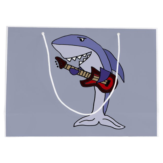 Funny Shark Playing Red Guitar Large Gift Bag (Back)