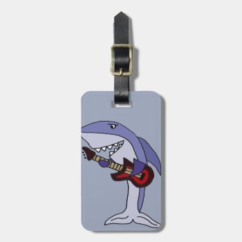Funny Shark Playing Red Guitar Luggage Tag by sharksfun at Zazzle