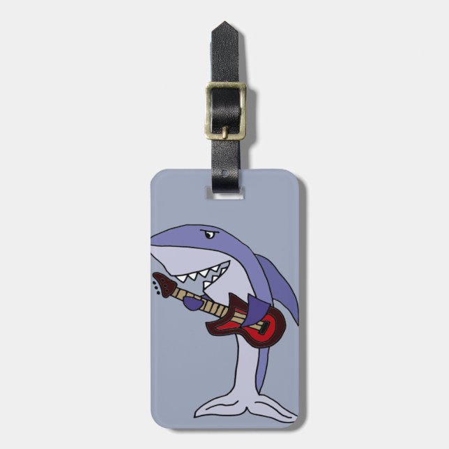 Funny Shark Playing Red Guitar Luggage Tag (Front Vertical)