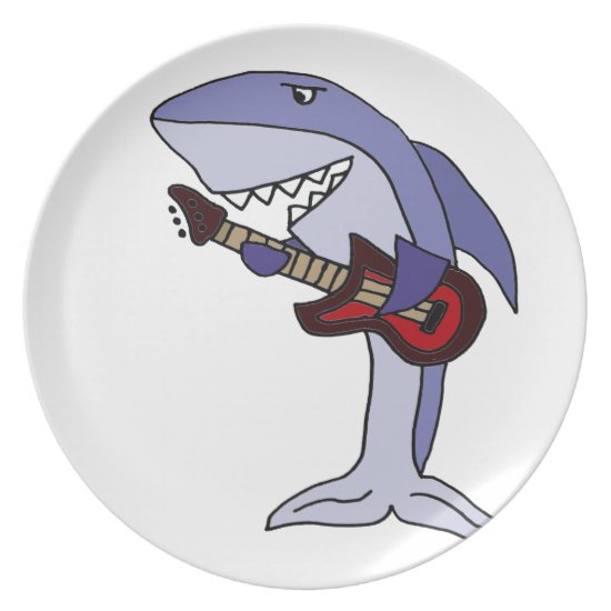 Funny Shark Playing Red Guitar Plate