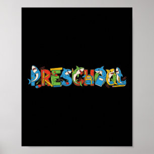 Funny Shark Preschool Pre K Back To School Kids Bo Poster