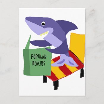 Funny Shark Reading Book About Popular Beaches Postcard by sharksfun at Zazzle