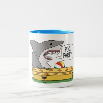 Funny Shark Ready For Pool Party Two-tone Coffee Mug by chuckink at Zazzle