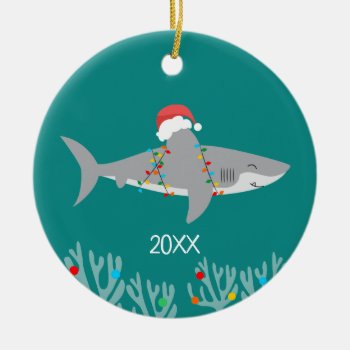 Funny Shark Round Christmas Ornament by AlbaDigitalArt at Zazzle