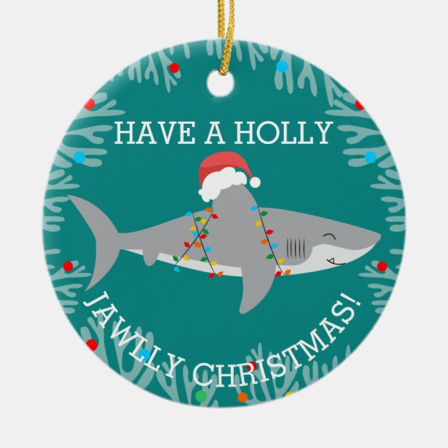 Funny Shark Round Ornament With Name (Front)