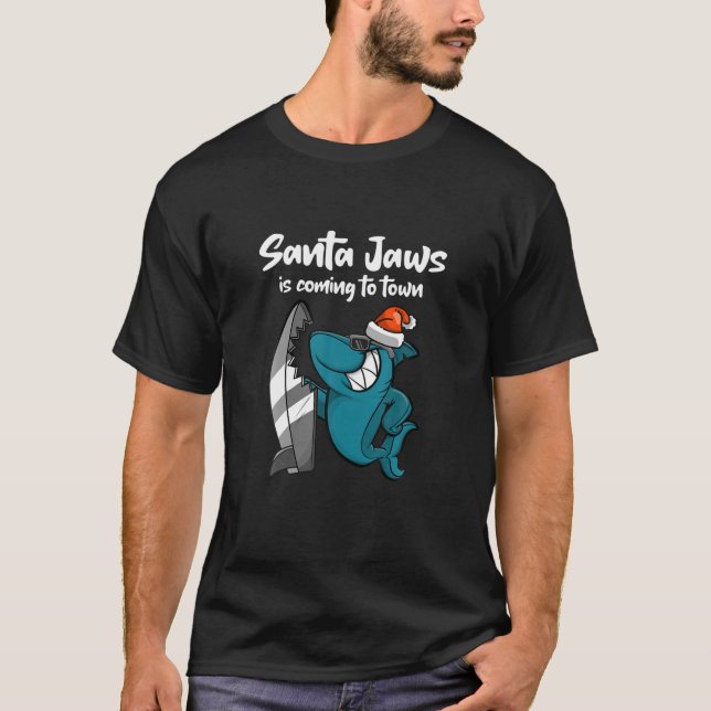 Funny Shark Santa Jaws Hat Pajamas PJ Christmas An T-Shirt (Front)