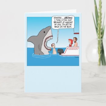 Funny Shark Sneaking Up On Swimmer Birthday Card by chuckink at Zazzle